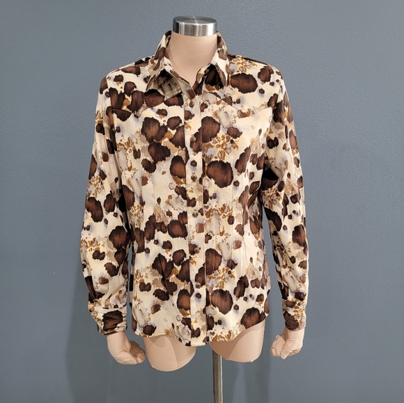 SADDLE RIDGE Collection Cow Print Western Button Down Long Sleeve Shirt M - Picture 1 of 9
